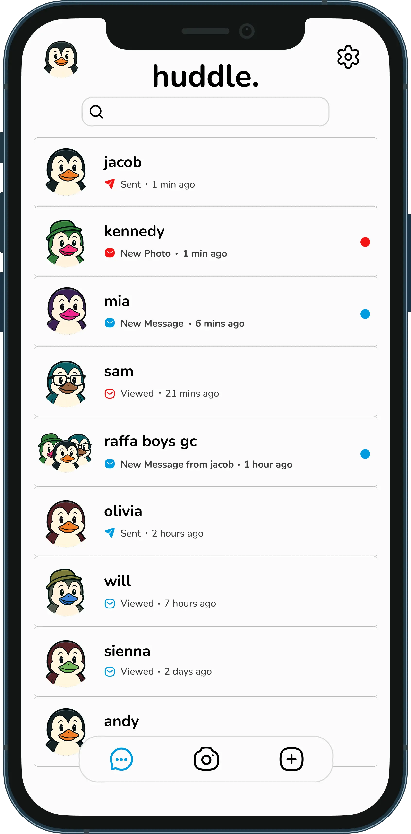 Message inbox screen mockup