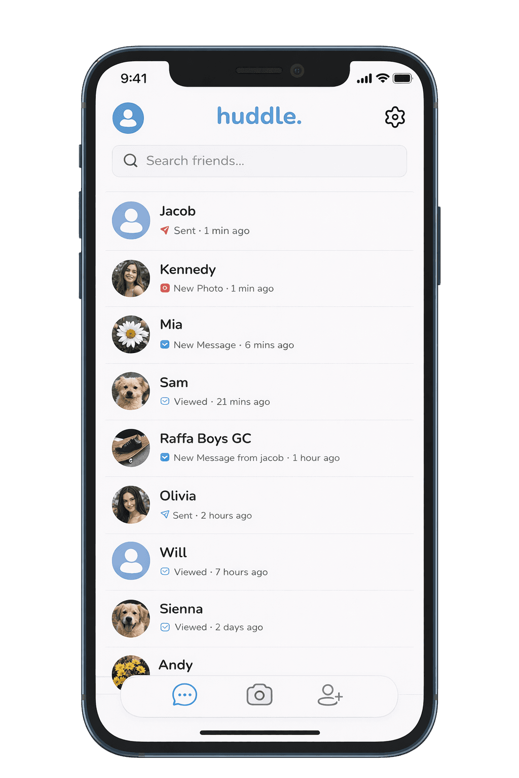 Huddle app screen mockup 1